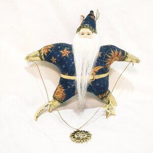 Santa Polish Star Celestial Christmas Ornament Sun Moon 6" Blue Papel